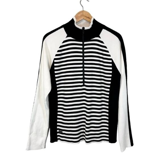 Y2K LRL Ralph Lauren Cotton Half Zip
Black White Stripe Sweater Size XL Preppy - Picture 1 of 13
